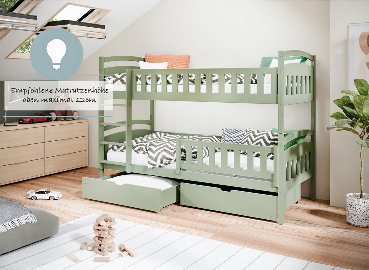 ETAGENBETT 90x200 cm mit zwei Schubladen in Olivgrün - Olivgrün, Holzwerkstoff (90/200cm) - Kids Collective