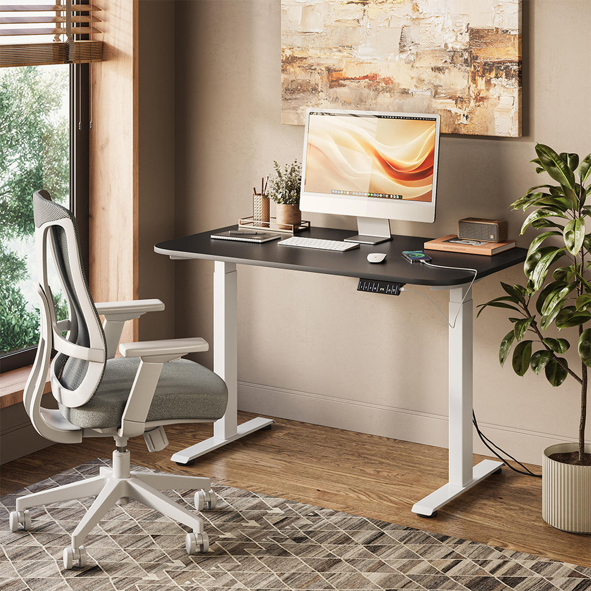 PSACÍ STŮL Elevate Bílá/antracitová - bílá, kompozitní dřevo (70/120/120cm) - Vicco