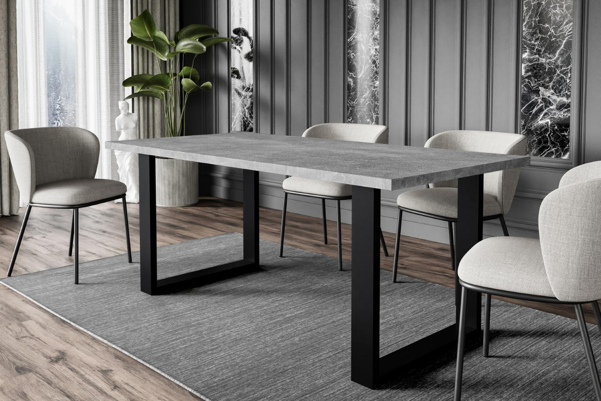 ESSTISCH 160x90x75 cm - Betonoptik / Schwarz - KLYN U - Grau, Holzwerkstoff (160/90/75cm) - ALTDECOR