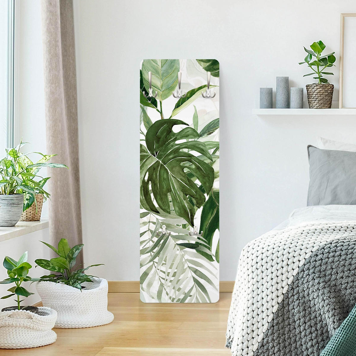 WANDGARDEROBE - Aquarell Tropisches Arrangement mit Monstera 34/105 cm - Grün, Holzwerkstoff (34/105/1.6cm) - Bilderwelten