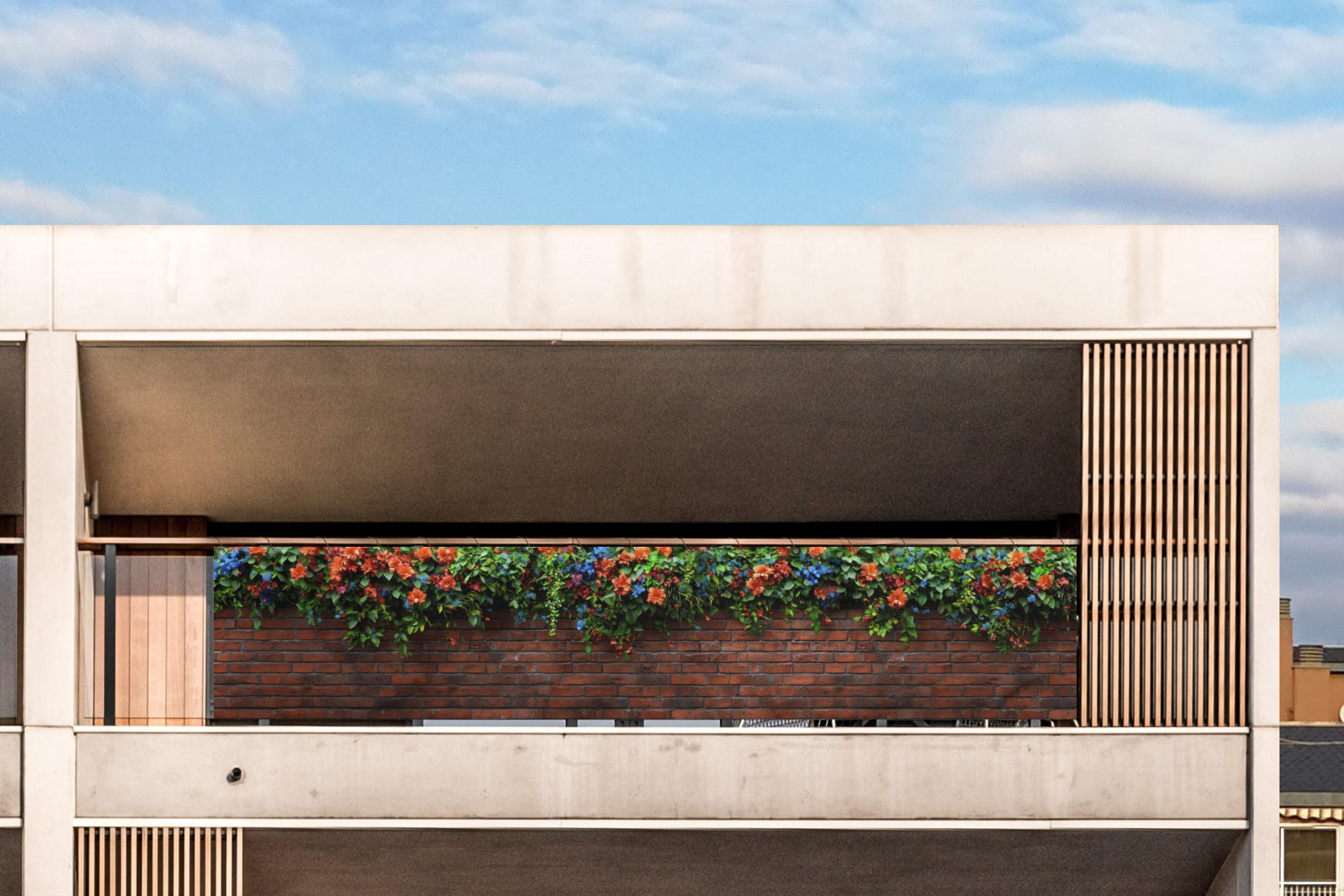 BALKON-SICHTSCHUTZ Blumen - Wand - Grün - Orange - Rotbraun, Kunststoff (500/110cm) - MuchoWow