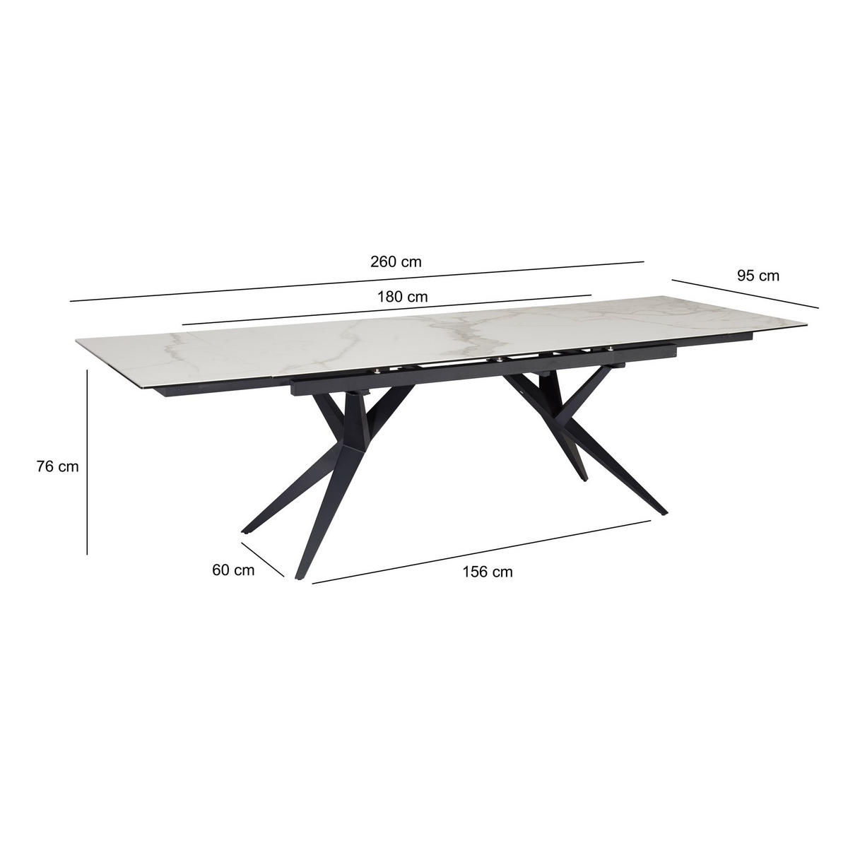 ESSTISCH Ausziehbar Keramik Glas Marmoroptik Groß, Weiß 180x95x76 cm - Schwarz/Weiß, Keramik/Metall (95/180/76cm) - KADIMA DESIGN