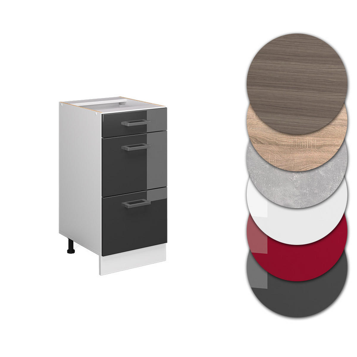 KÜCHENUNTERSCHRANK R-Line Anthrazit Hochglanz 40 cm mit Schubladen ohne AP - Schwarz Hochglanz/Anthrazit, Holzwerkstoff (40/81.6/46cm) - Vicco