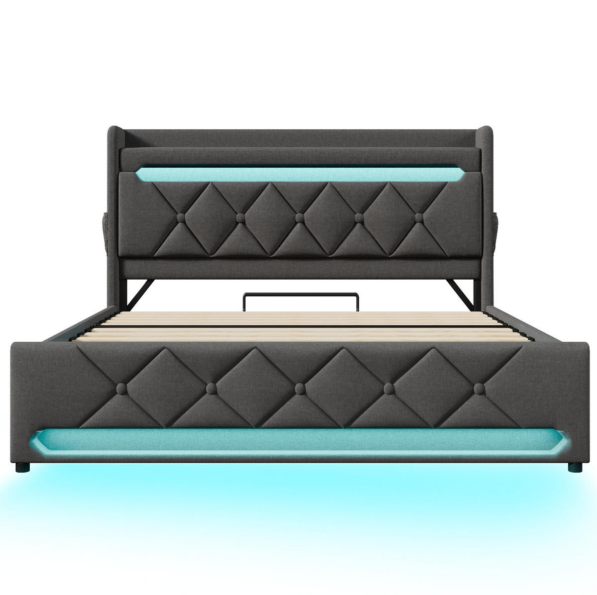POLSTERBETT aus Leinen 160x200 cm Grau mit Bettkasten, LED-Beleuchtung und USB-/USB-C-Anschluss - Grau, Textil (160/200cm) - IVMEU