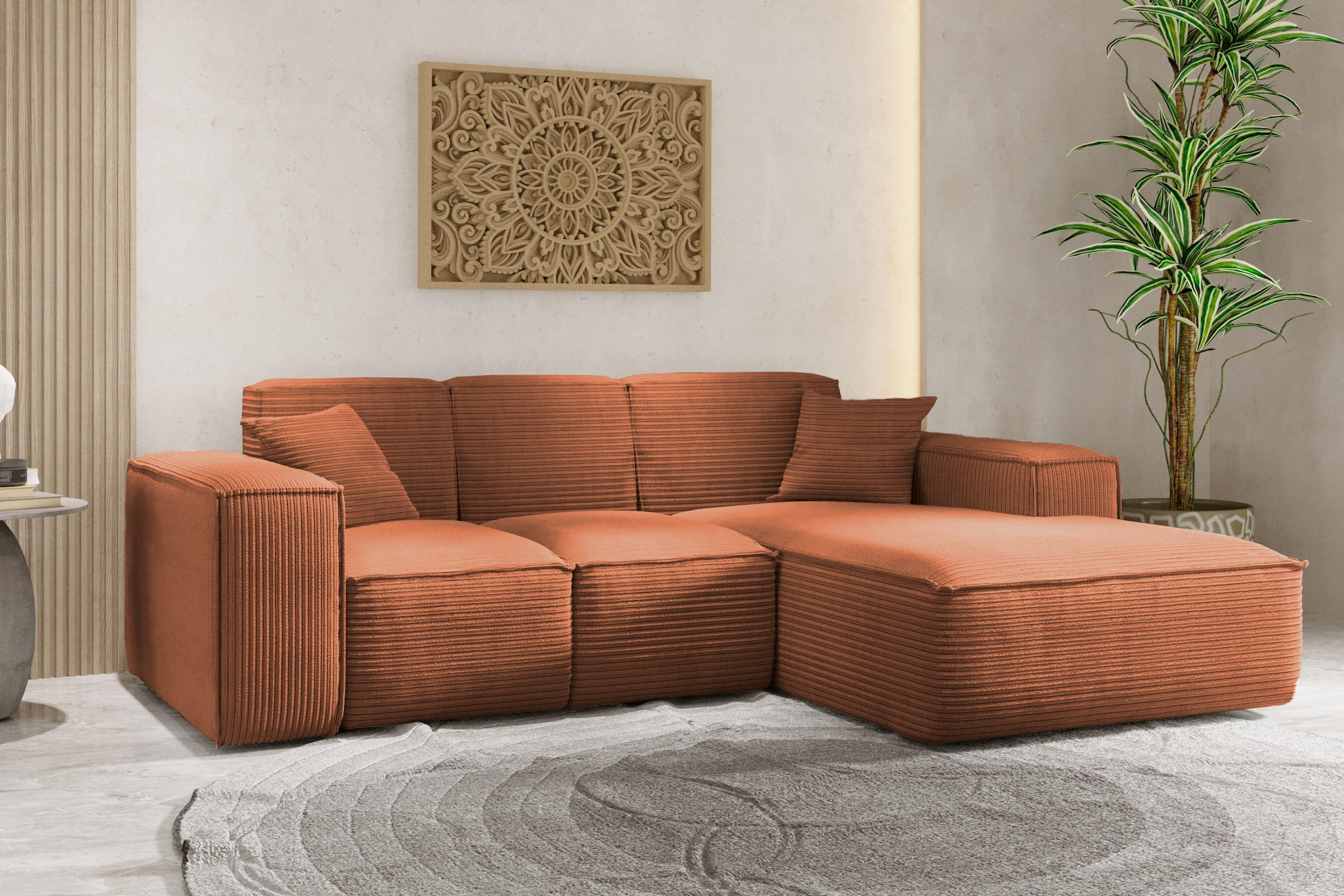 ECKSOFA L-Form Wohnzimmer SIENA Stoff Poso Kupfer Rechts - Kupferfarben, Holz/Textil (266/165cm) - Kaiser Möbel