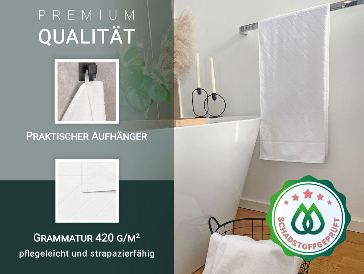 DUSCHTÜCHER, 2er-Set, 70x140 cm, 100% Baumwolle, Weiß - Weiß, Textil (70/140cm) - Zollner