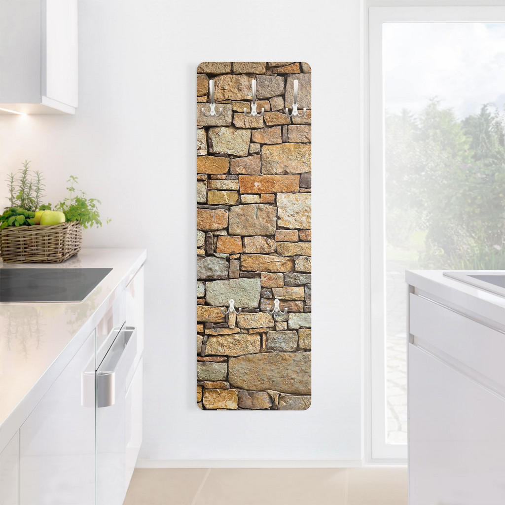 Thumbnail - Bilderwelten Wandgarderobe, Braun, Holzwerkstoff, Stein Optik, Rechteckig, 34x105x1.6 cm, Garderobe, Garderobenleisten &...