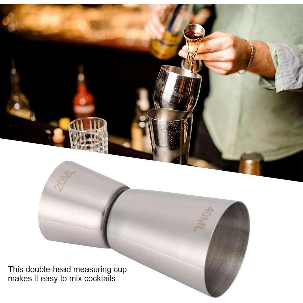 MESSBECHER Cocktail 2cl/4cl Edelstahl - Silberfarben, Metall (3.7/3.7/7.5cm)