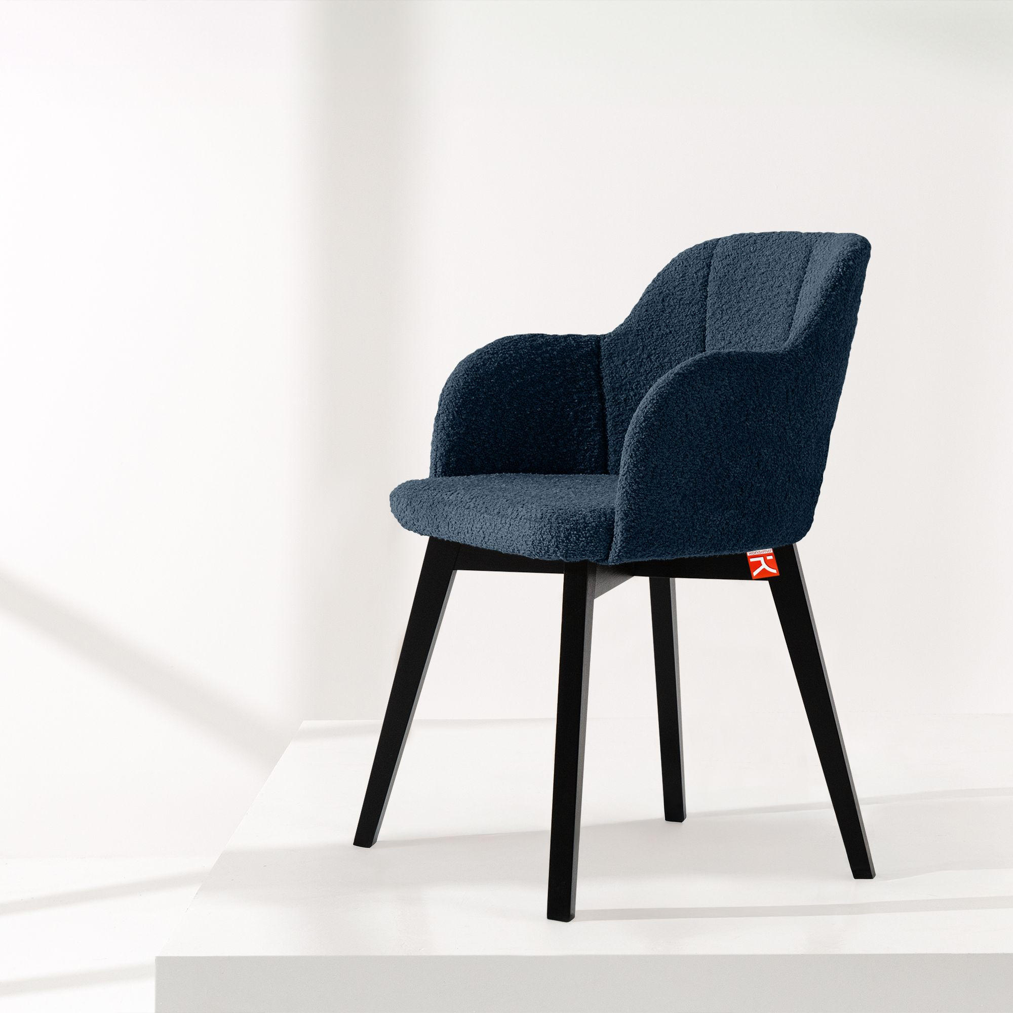 POLSTERSTUHL LONIS Esszimmerstühle 2er Set - Schwarz/Dunkelblau, Holz/Textil (55/82/54cm) - KONSIMO®