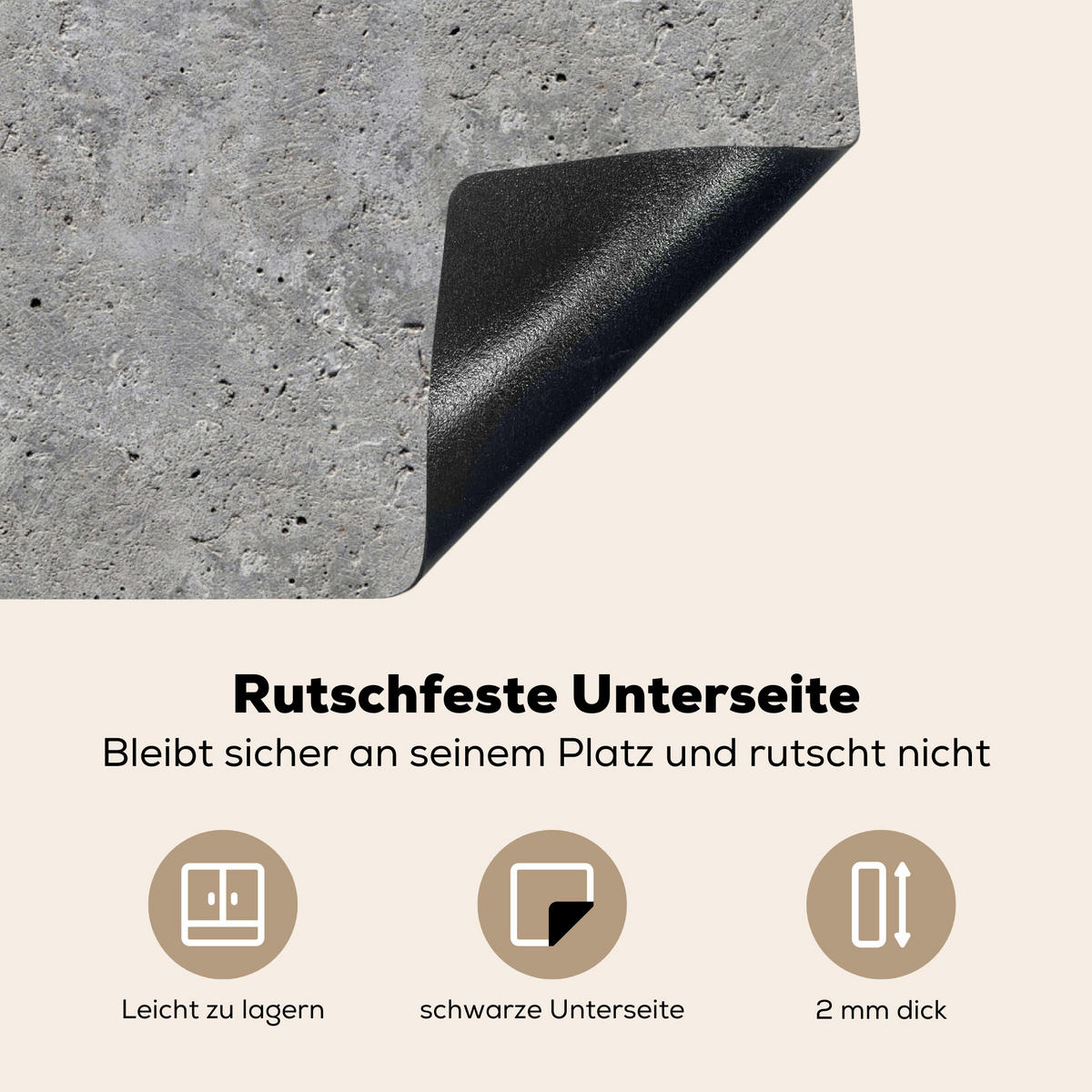 HERDABDECKPLATTE Beton - Schiefer - Grau - Struktur aus Beton Herdabdeckung Induktionsfeld 65x52 cm - Hellgrau, Kunststoff (65/52/0.2cm) - MuchoWow