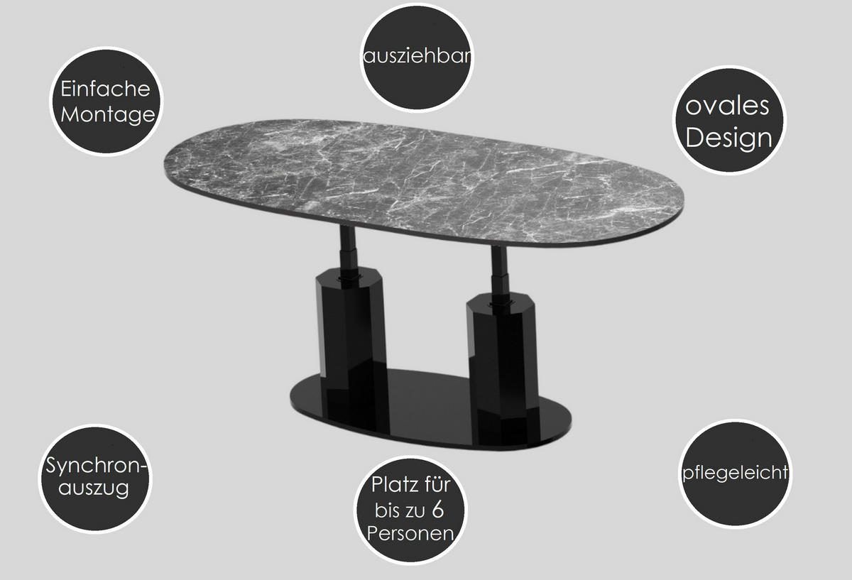 COUCHTISCH Grau Weiß Hochglanz oval ausziehbar höhenverstellbar - Weiß Hochglanz/Grau, Holzwerkstoff (80/130/54cm) - designimpex