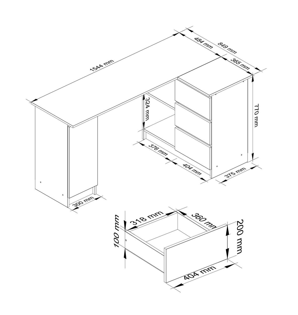 ECKSCHREIBTISCH Weiß 155x85x77 cm - Weiß, Holzwerkstoff (85/155/77cm) - Akord