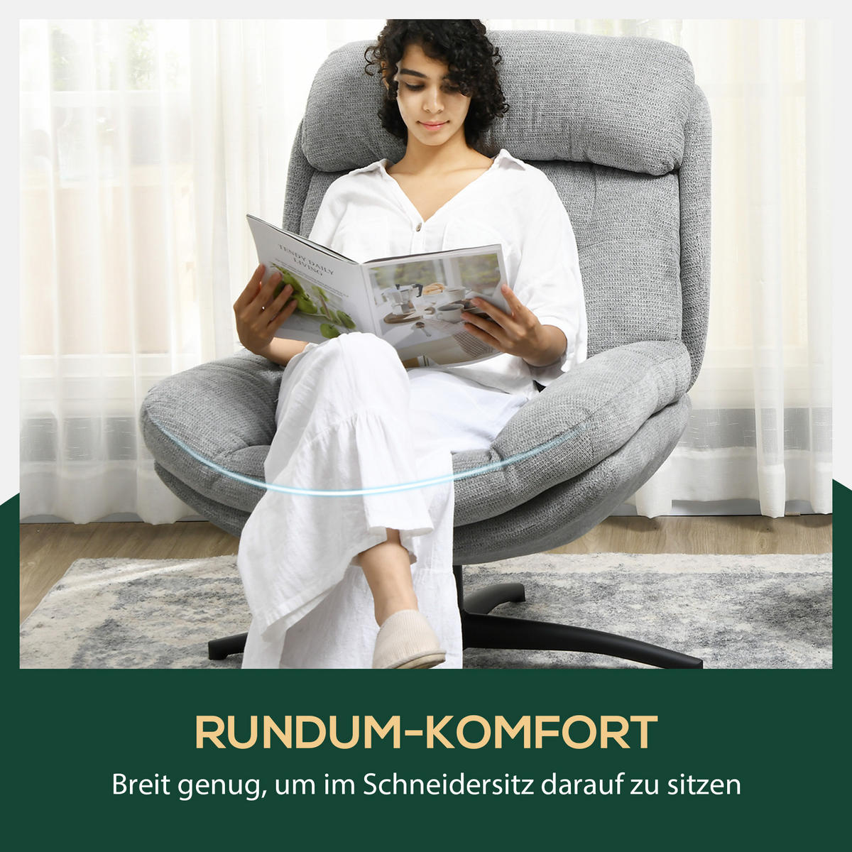 SESSEL Drehbar Loungesessel mit Wasserabweisend Chenille-Optik für Wohnzimmer - Schwarz/Grau, Textil/Metall (91/98/79cm) - HOMCOM