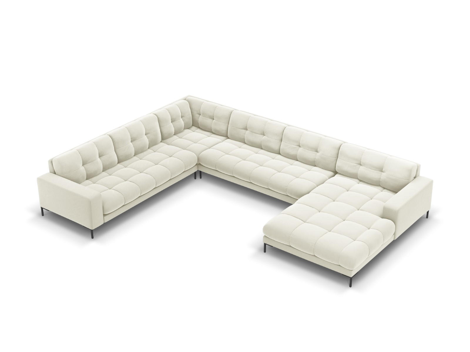 PANORAMASOFA links Mamaia aus Samt leichtes beige 7 Sitzplätze - Creme, Textil (256/75/327cm) - Micadoni