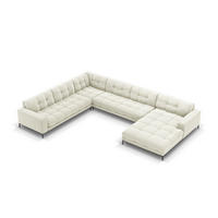 PANORAMASOFA links Mamaia aus Samt leichtes beige 7 Sitzplätze - Creme, Textil (256/75/327cm) - Micadoni