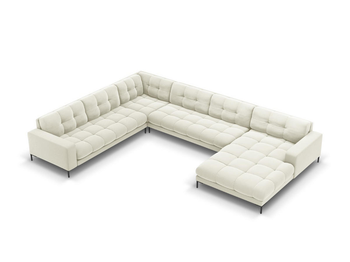 PANORAMASOFA links Mamaia aus Samt leichtes beige 7 Sitzplätze - Creme, Textil (256/75/327cm) - Micadoni