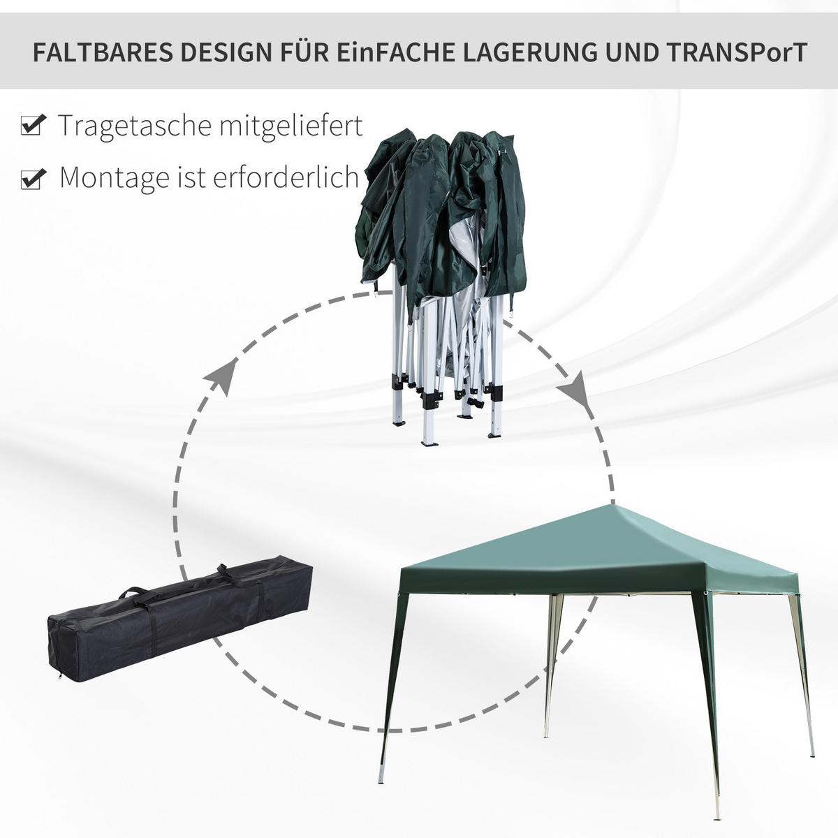 FALTPAVILLON, Hellgrau+Schwarz, Stahl, Oxfordstoff - Grün, Metall (295/255/295cm) - Outsunny