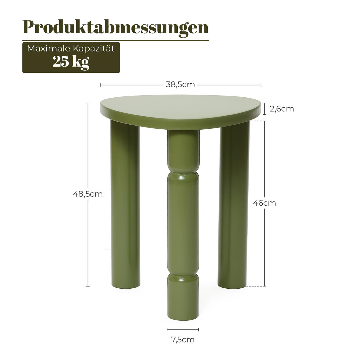 BEISTELLTISCH Holz Olivgrün mit Massivholzbeinen, 40 × 40 × 56 cm - Braun, Holzwerkstoff (40/40/50cm) - Hometopia