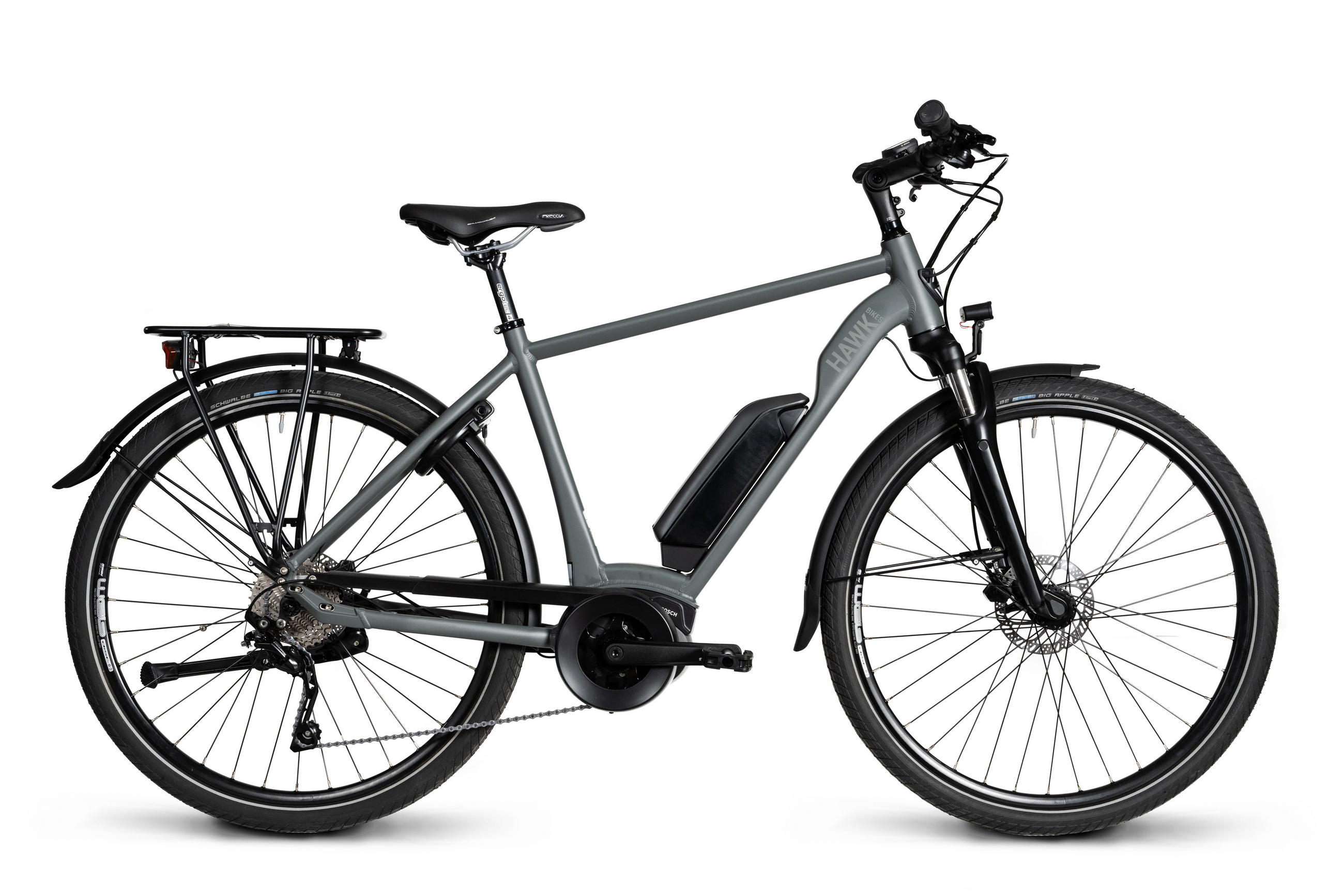 E-TREKKING 500 Gent E-Bike Grey 10 Gang 28 Zoll Gr: 53cm & 57cm - Grau, Metall (53cm) - Hawk Bikes