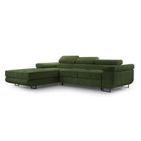 ECKSOFA GIULIO Grün Velours-Stoff mit Schlaffunktion - Grün, Holz (280/203cm) - MASSENO