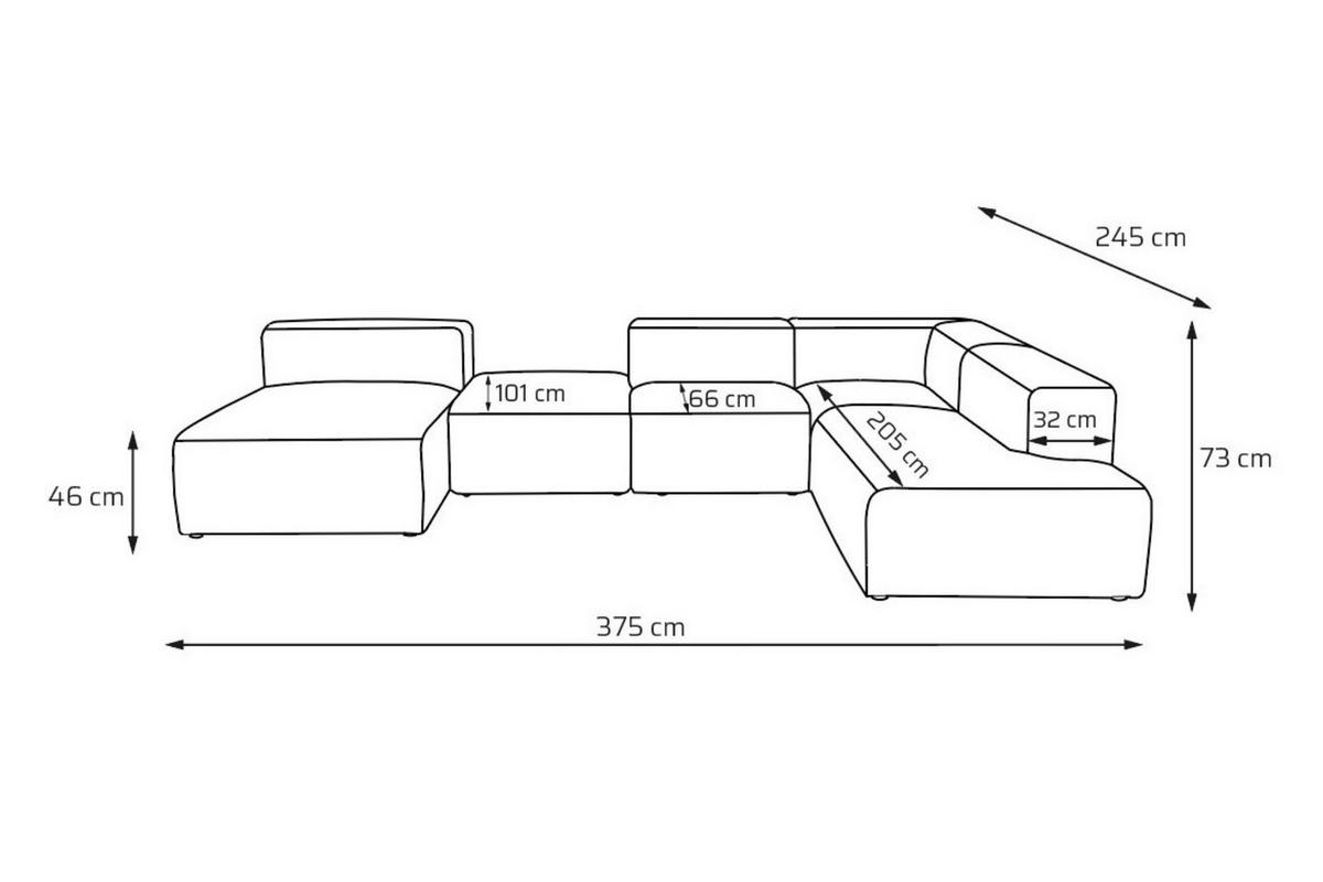 5-SITZER modulares Wohnlandschaft U XXL HEAVEN SET 6 Rechts, Breite 375 cm Webstoff Dunkelgrün - Dunkelgrün/Schwarz, Holz/Kunststoff (245/73/375cm) - Muffo