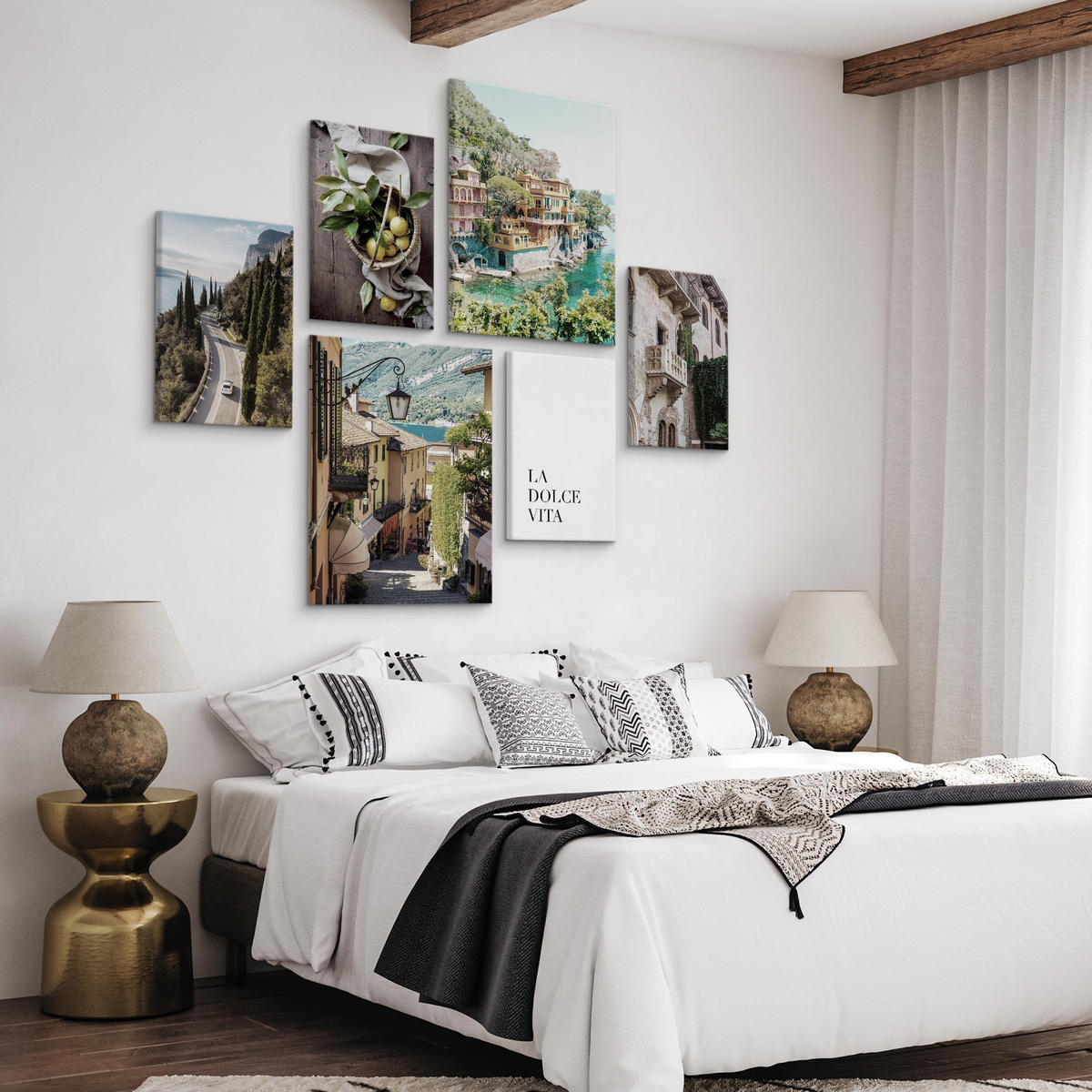 LEINWANDBILDER 6-er Set Architektur 3D - Blau/Beige, Textil (90/80cm) - Muralo