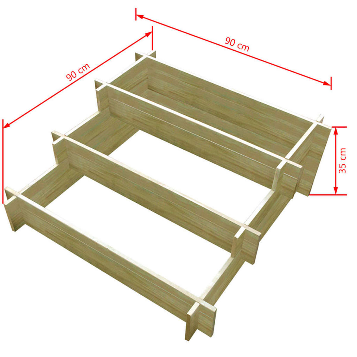 3-STUFIGER Pflanzkübel 90 x 90 x 35 cm - Braun, Holz (90/35/90cm)