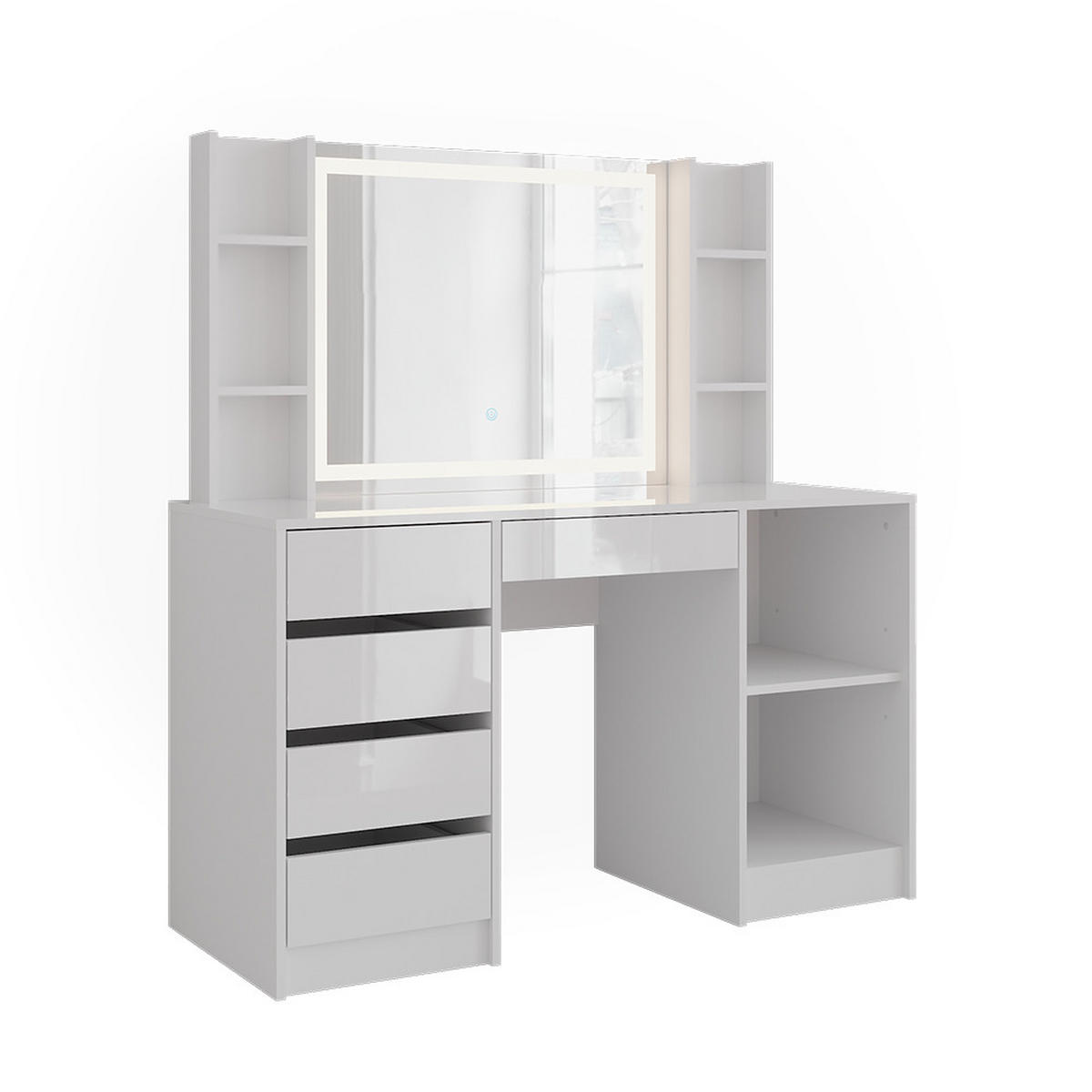 SCHMINKTISCH Sherry Weiß/Weiß Hochglanz 128.2 cm mit LED-Spiegel - Weiß Hochglanz, Holzwerkstoff (128.2/76/50.1cm) - Vicco