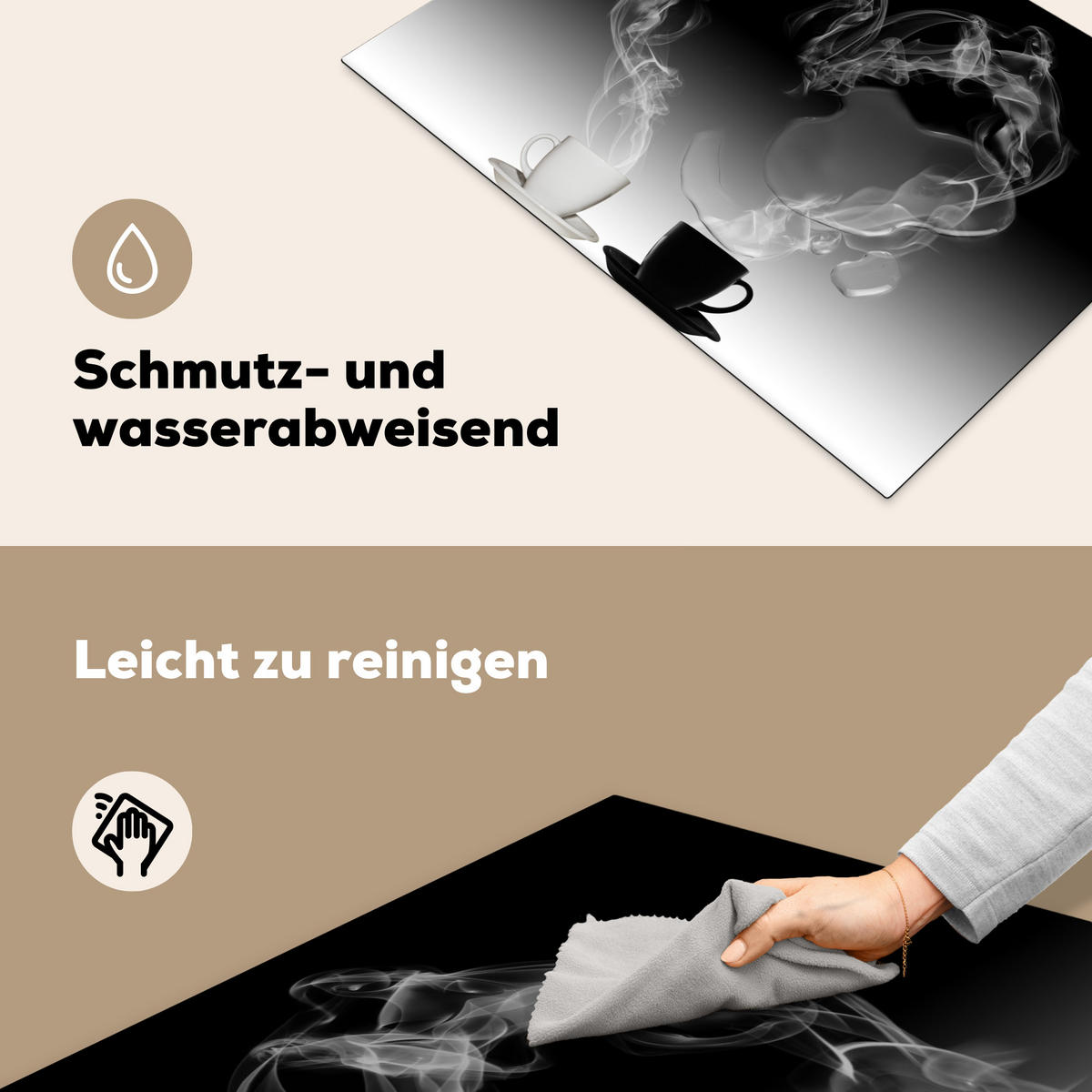 HERDABDECKPLATTE Kaffee - Herz - Schwarz und weiß - Tassen Herdabdeckung Induktionsfeld 75x52 cm - Weiß, Kunststoff (75/52/0.2cm) - MuchoWow