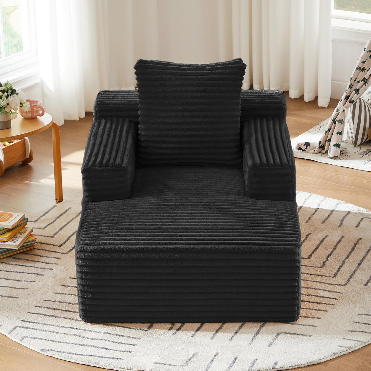CHAISELONGUE aus Cord Schwarz - Schwarz, Kunststoff (81.03/49.78/116.84cm) - Meubliv