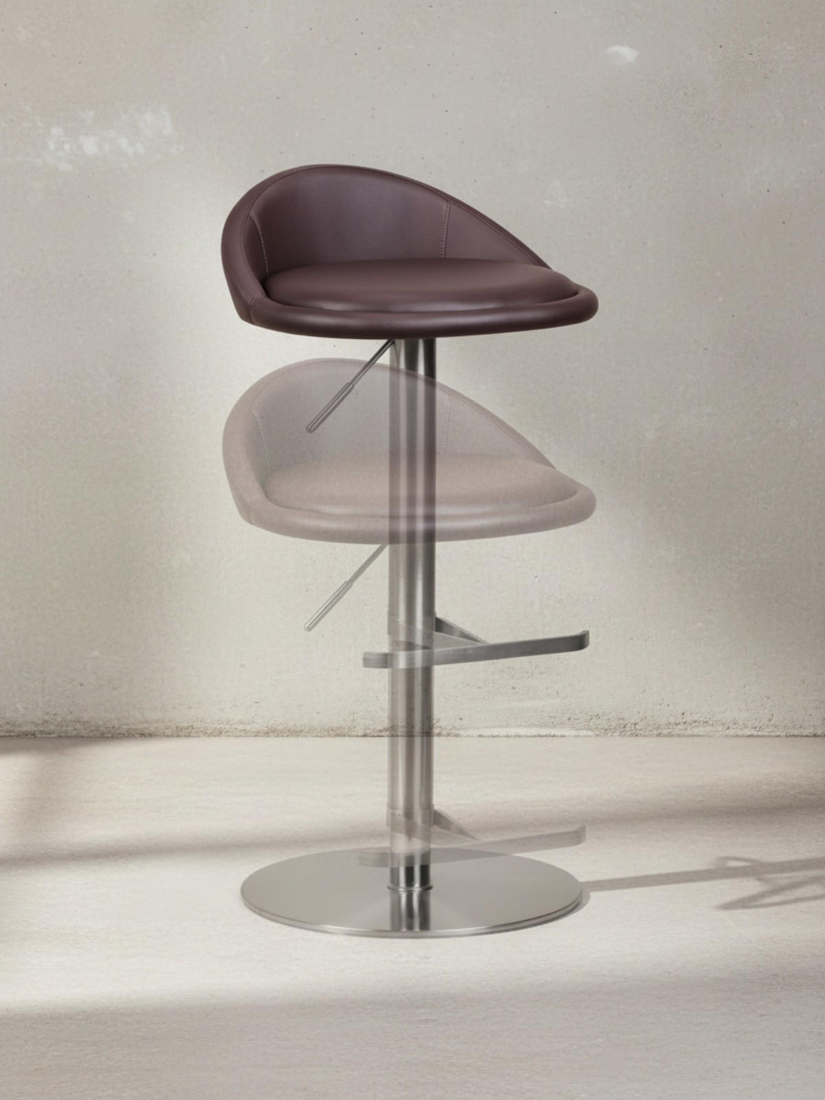 BARHOCKER Höhenverstellbar Edelstahl Halbrunde Rückenlehne DONAU, Braun 43x43x90 cm - Silberfarben/Braun, Kunststoff/Textil (43/90/43cm) - KADIMA DESIGN