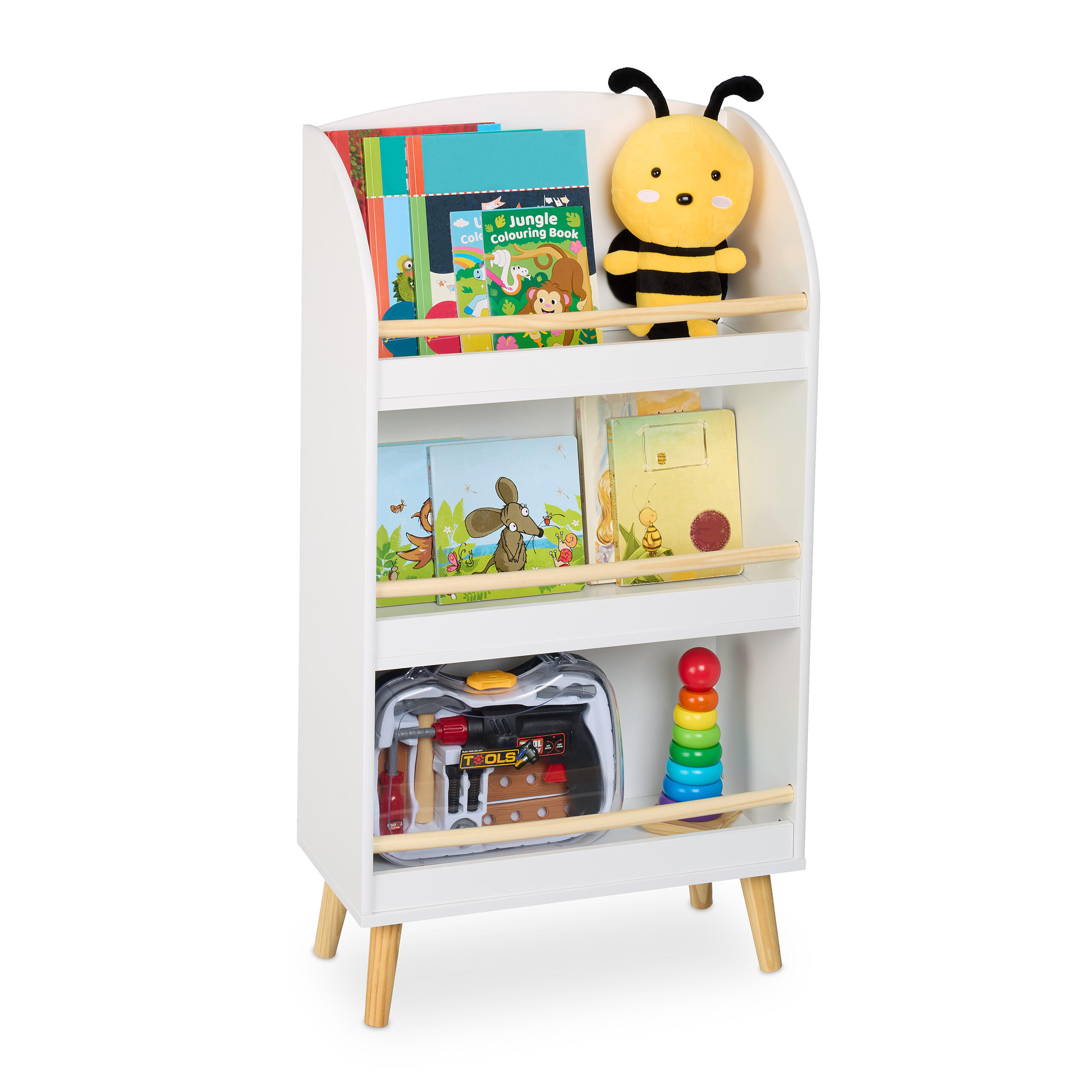 BIBLIOTECĂ Alb natur copii 3 compartimente