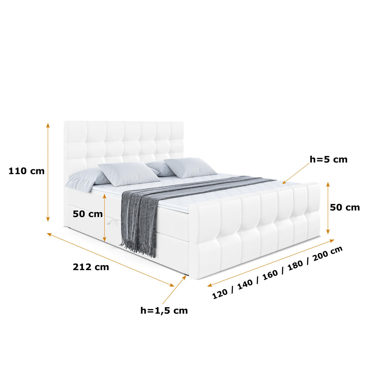 BOXBETT BERO-Z - 200 x 200 - H4 - Weiß Hochglanz - Weiß, Holzwerkstoff (200/200cm) - ALTDECOR