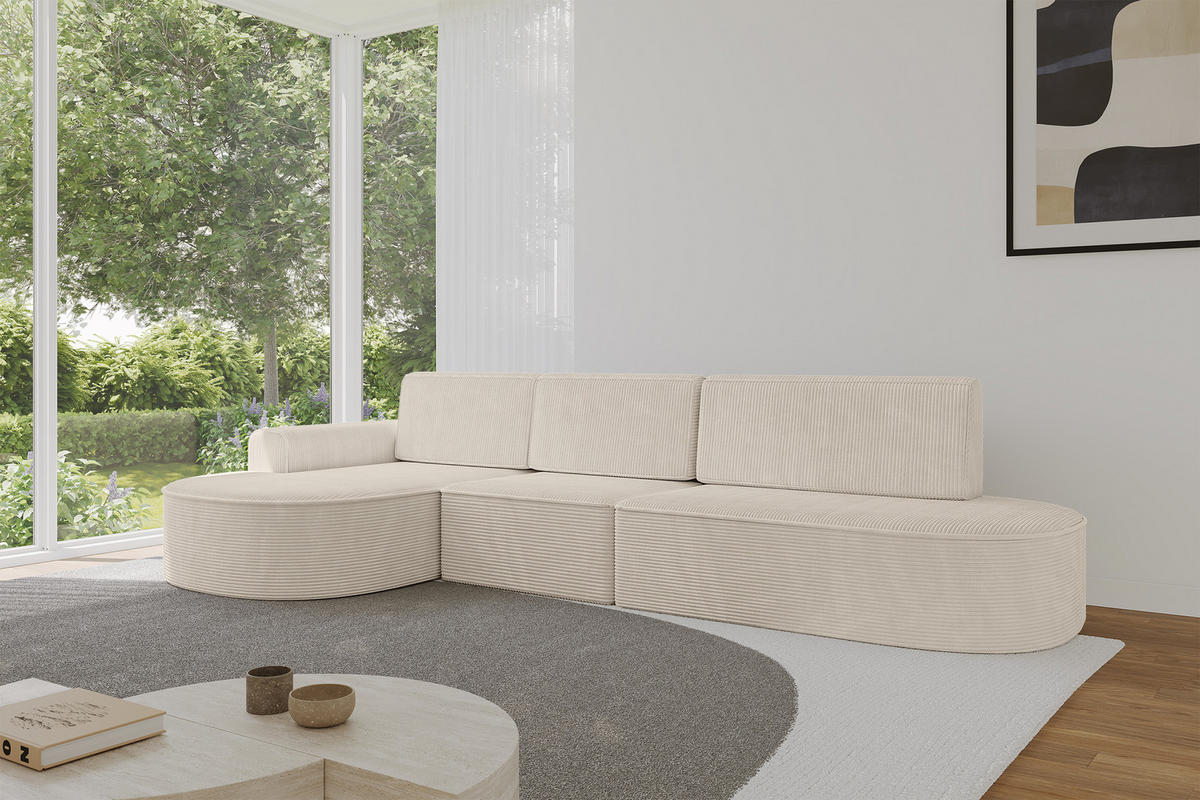 ECKSOFA mit Schlaffunktion Ottomane Links MARI L2-S 368X167X85 Beige Cord - Schwarz/Cappuccino, Holzwerkstoff/Kunststoff (368/167cm) - ALTDECOR