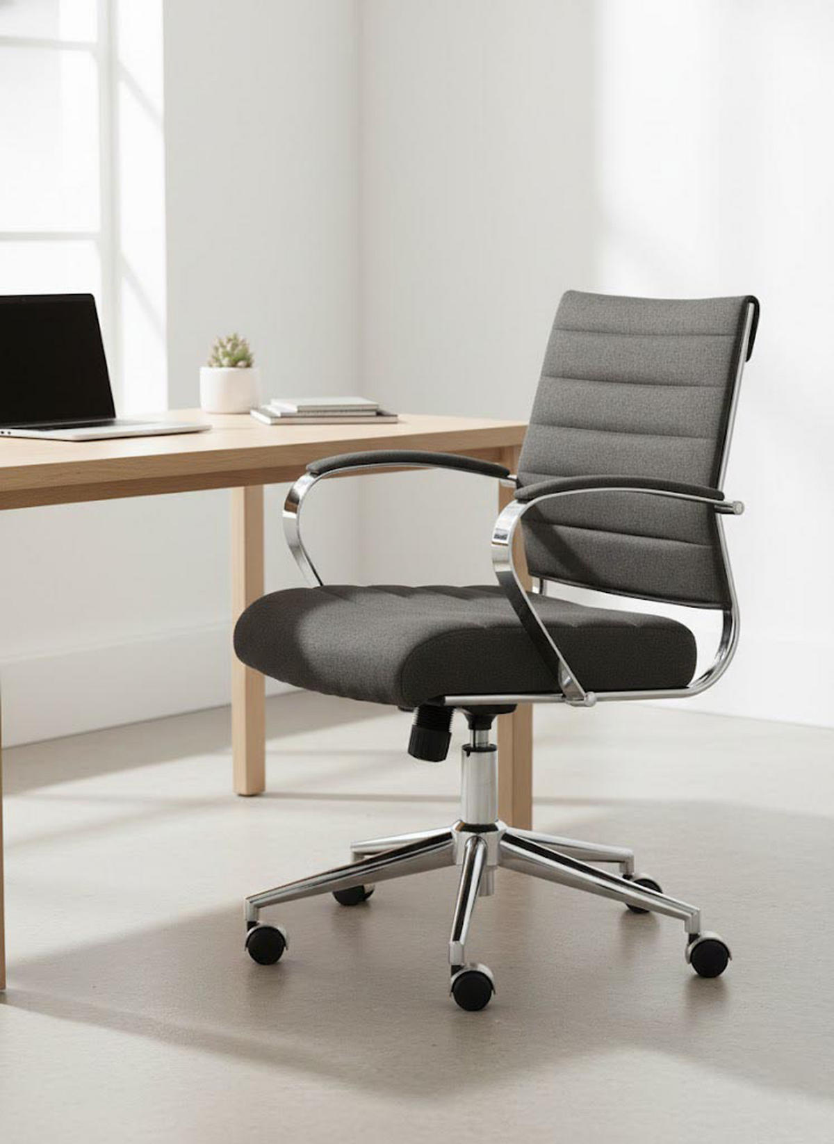 BÜROSTUHL Rynex Stoff dunkelgrau - Chromfarben/Dunkelgrau, Textil/Metall (57/100/62cm) - TPFLiving