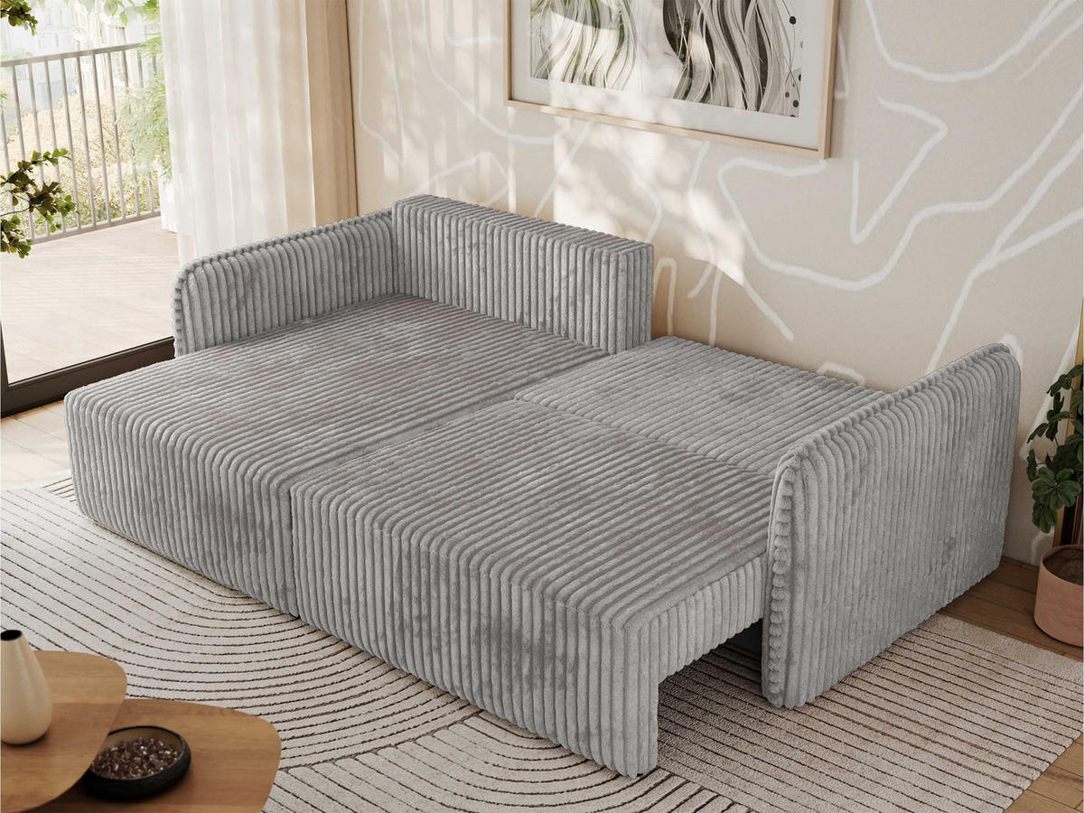 ECKSCHLAFSOFA MESTO L Hellgrau Cord - links - Hellgrau/Schwarz, Kunststoff/Textil (227/147cm) - MKS