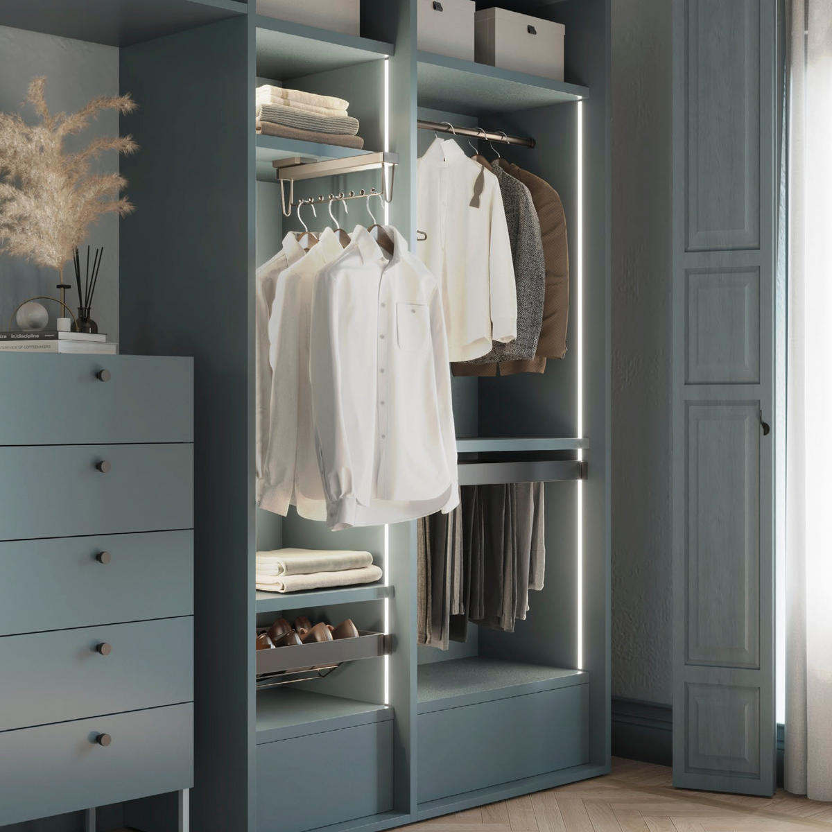 KORPUSSCHIENEN Rund D.28mm, Länge 1,15m Mit Halterungen, Aluminium Und Zamak, Titanium 2er-set - Titanfarben, Metall (2.8/3/115cm) - EMUCA