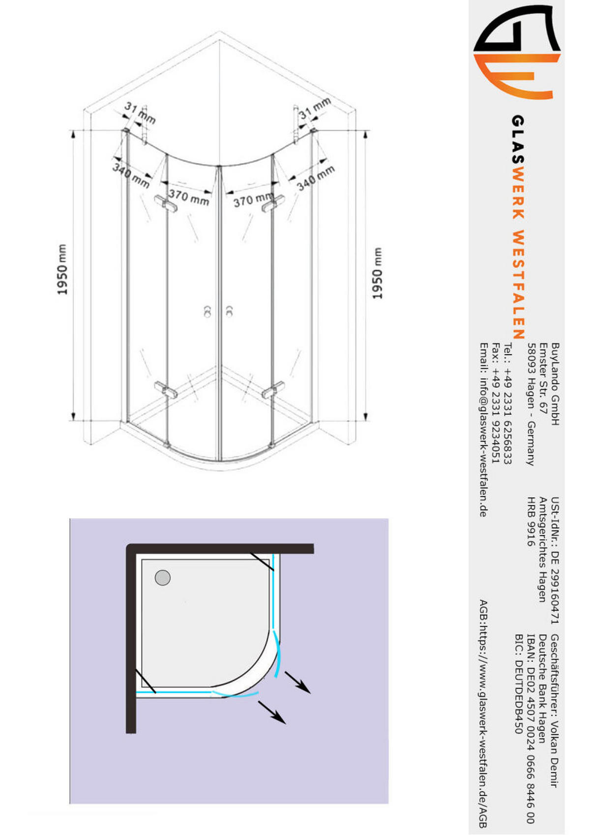 DUSCHKABINE Freja 90x90x195cm Viertelkreis - Silberfarben, Glas (90/90/195cm) -  Glaswerk Westfalen