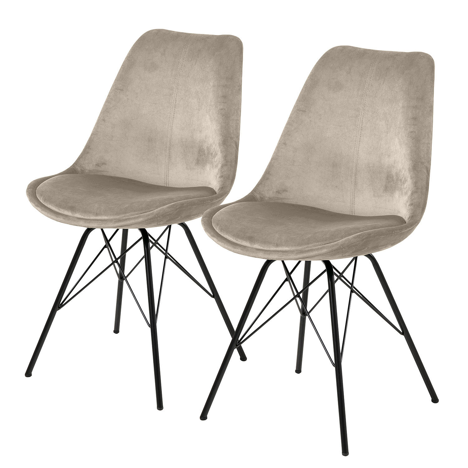POLSTERSTUHL - 2er-Set - Beige/Schwarz, Textil/Metall (49/86/54cm) - home24