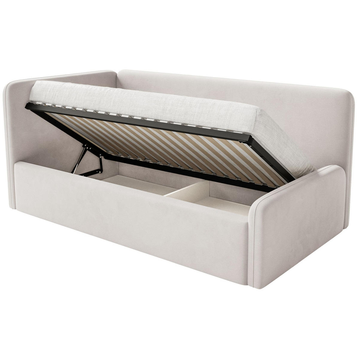 JUGENDBETT Fanko Samt Hellbeige 90x200 cm - Ecru/Schwarz, Kunststoff/Textil (90/200cm) - Selsey