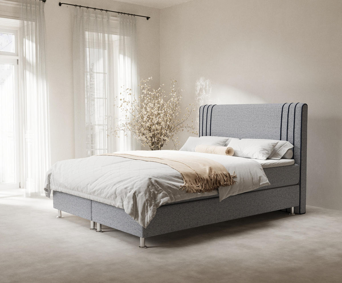 BOXSPRINGBETT Casone Grau/Marineblau 140/200 cm mit Latex-Topper - Silberfarben/Dunkelblau, Holz/Holzwerkstoff (140/200cm) - Maison de Reve
