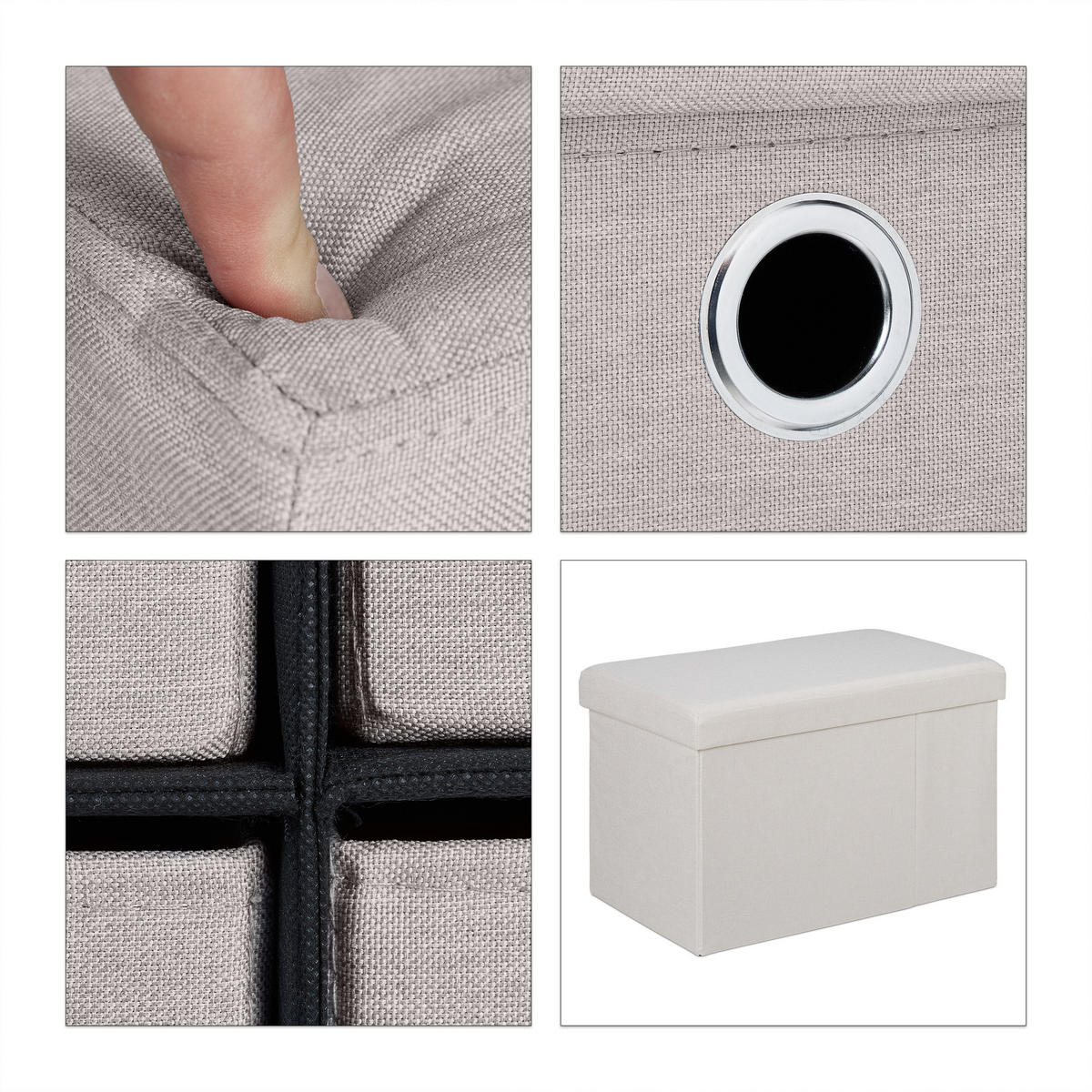 SEDAČKA - krémová, kompozitné drevo/textil (60/39/38cm) - Relaxdays