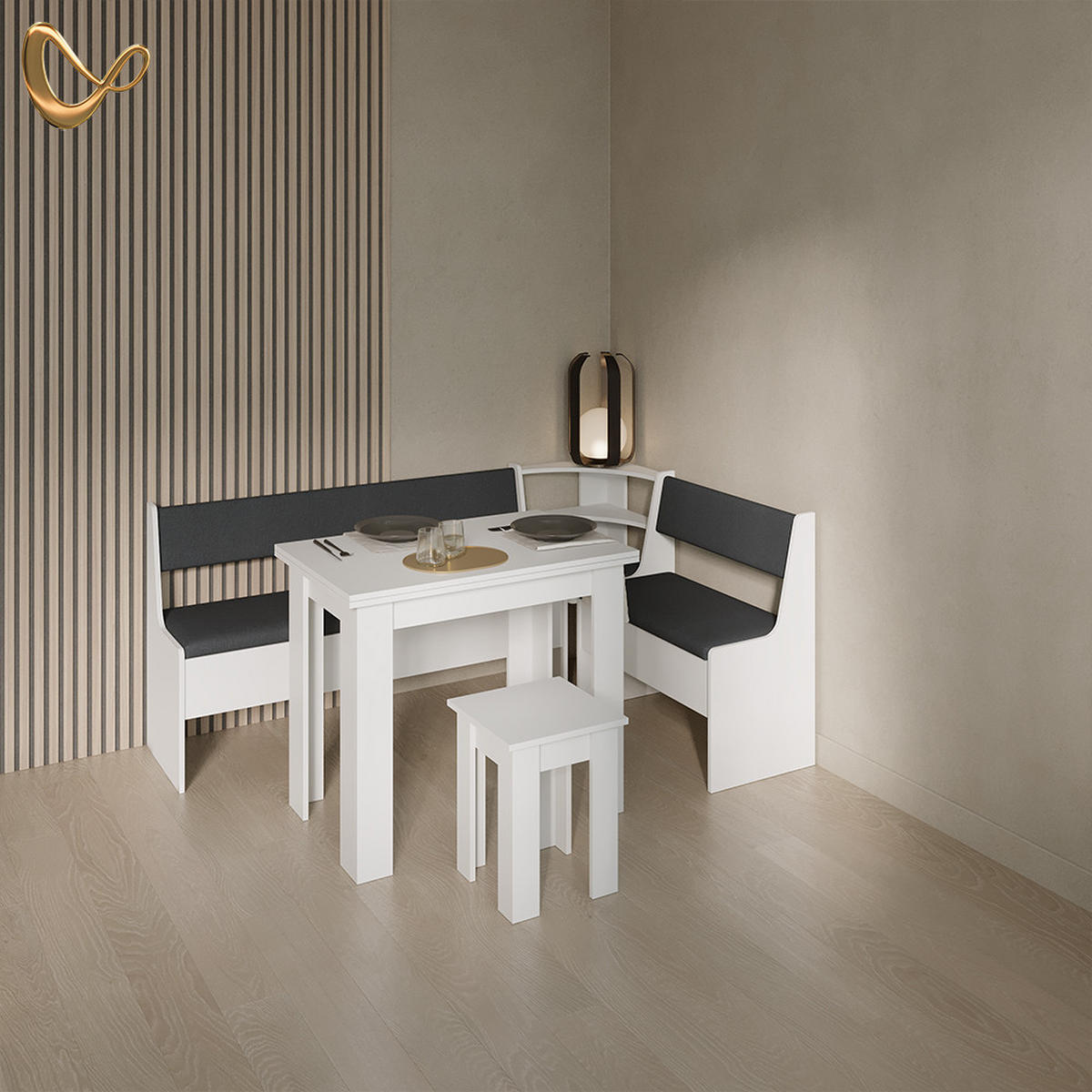ECKBANKGRUPPE Tiberio Weiß 180 x 120 cm mit Tisch - Weiß, Holzwerkstoff (180/80/120cm) - Livinity®
