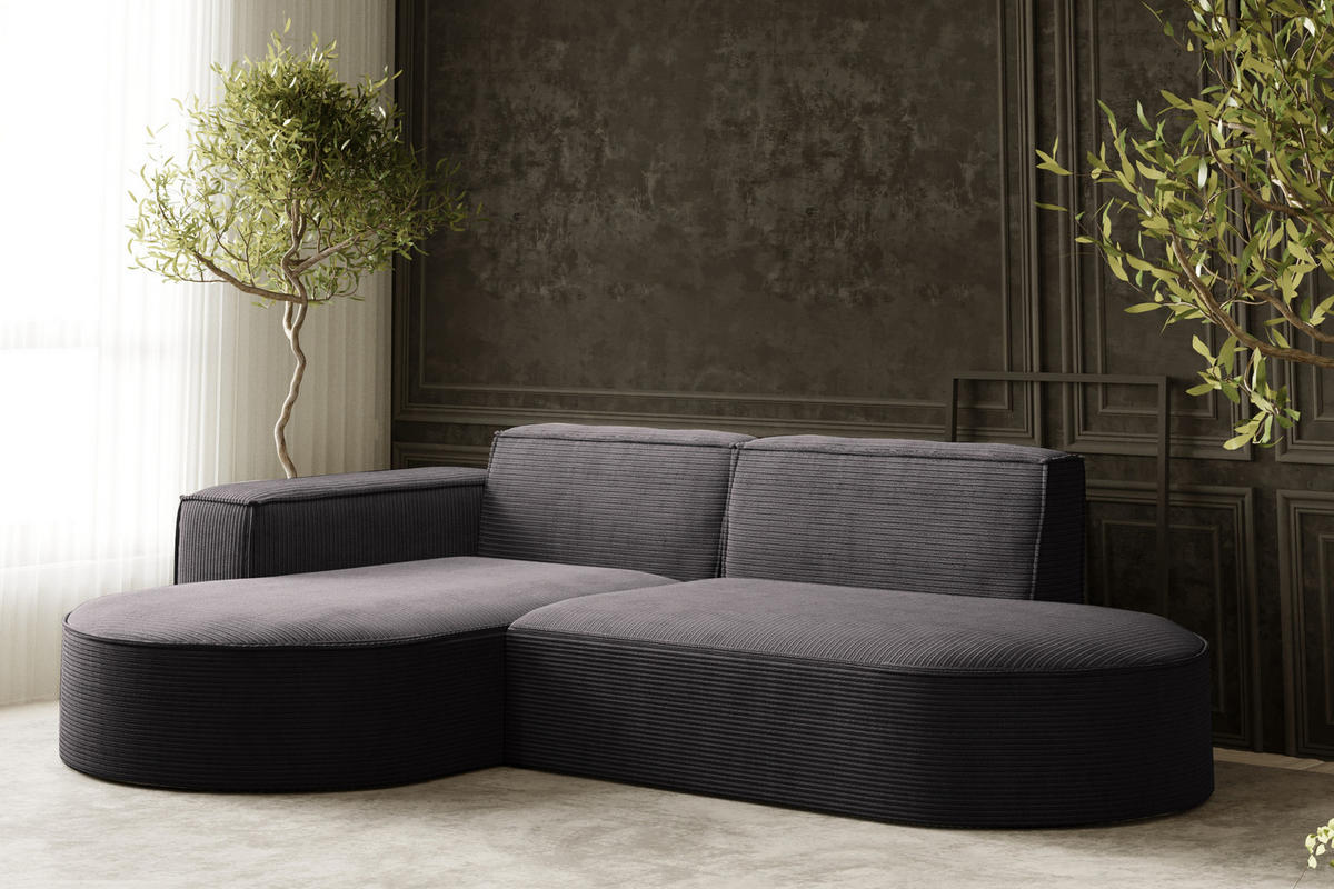 ECKSOFA Designer MODENA STUDIO stoff Dicker cord Poso Dunkelgrau Links - Dunkelgrau, Holzwerkstoff/Textil (165/236cm) - Kaiser Möbel
