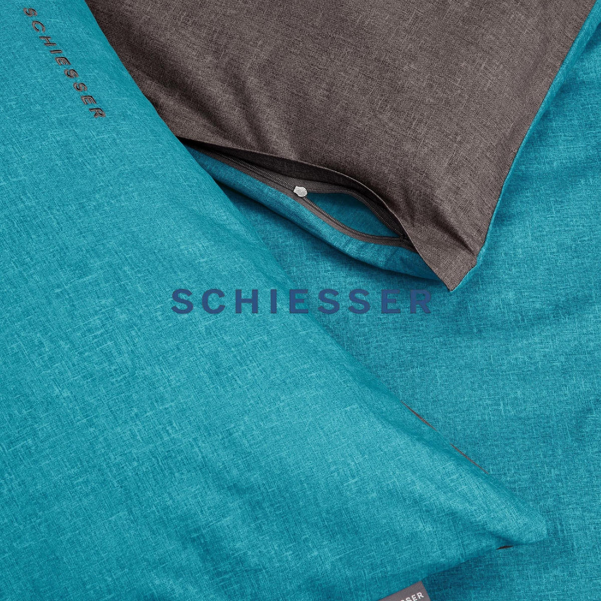 BETTWÄSCHESET Doubleface - Renforcé - 2-teilig - 155 x 220 cm - Türkis-Dunkelgrau - Türkis/Dunkelgrau, Textil (155/220cm) - SCHIESSER