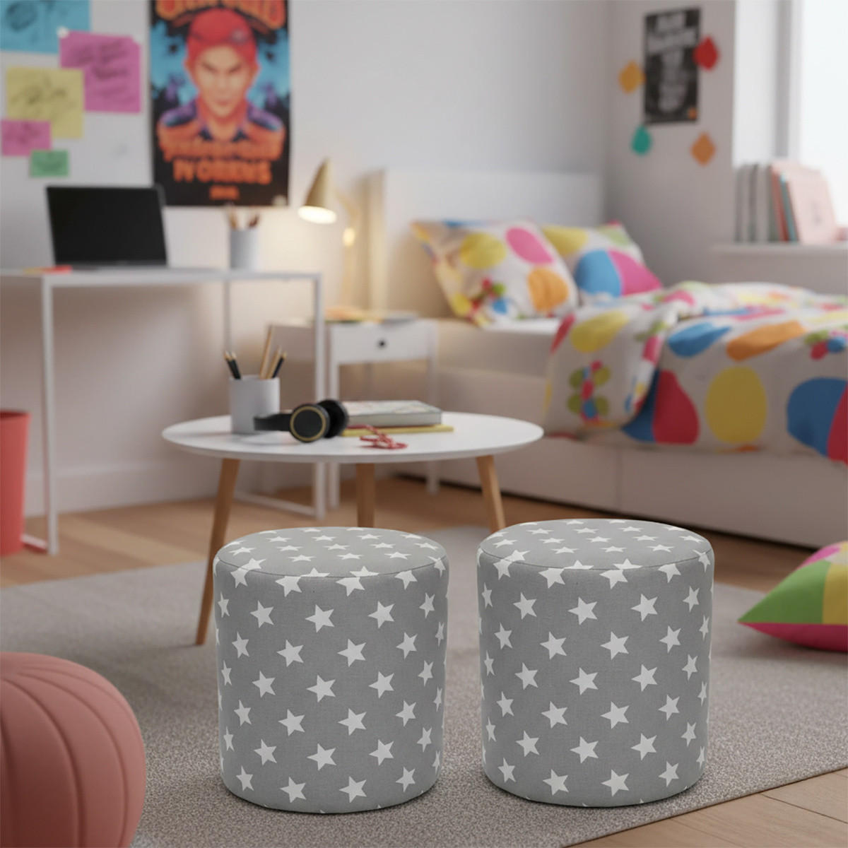 HOCKER grau mit Givadets Stars 30/30/32 cm - Grau, Textil (30/32/30cm) - Home Styling Collection