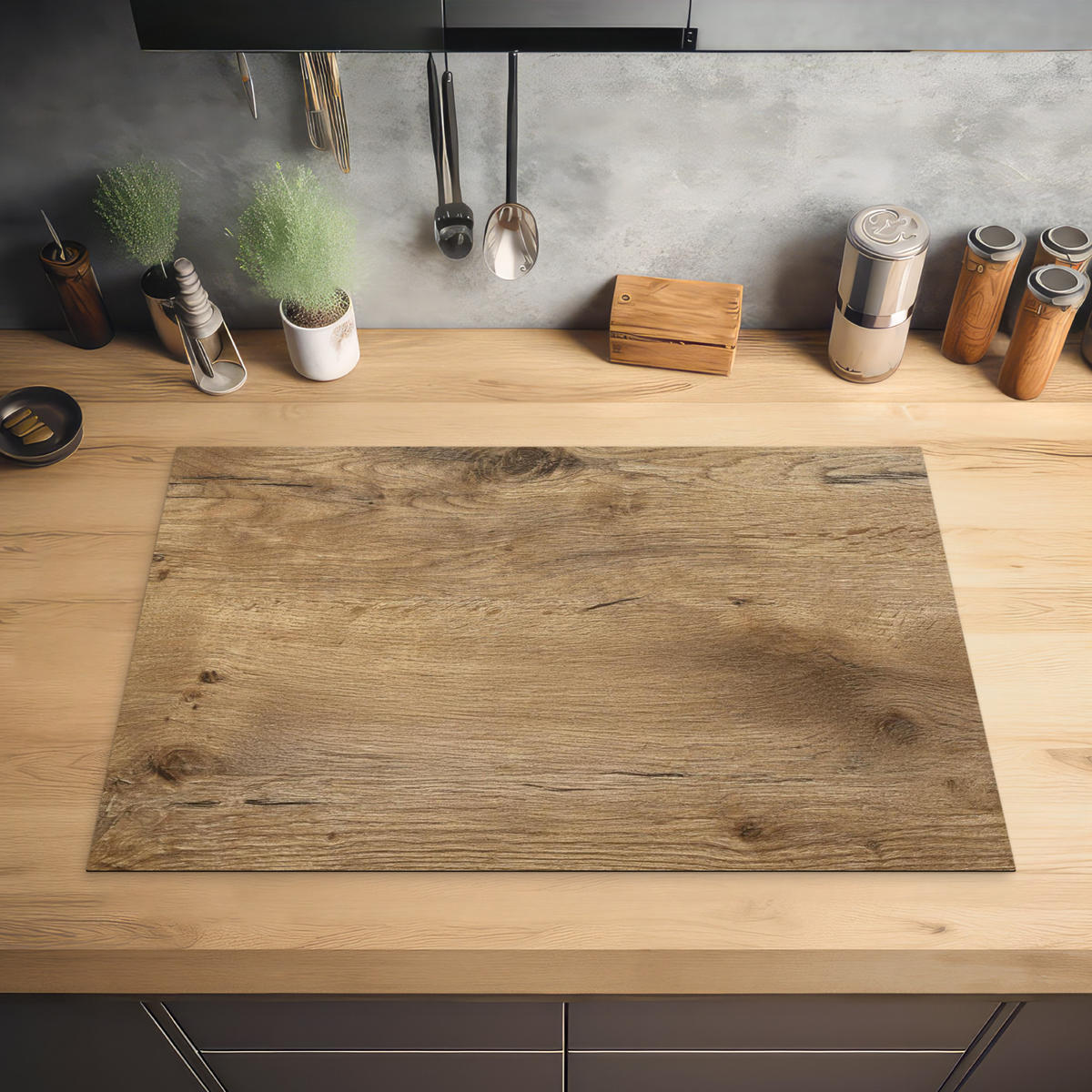 HERDABDECKPLATTE Holz - Braun - Holzoptik Ceranfeldabdeckung 80x52 cm - Eichefarben, Kunststoff (80/52/0.2cm) - MuchoWow