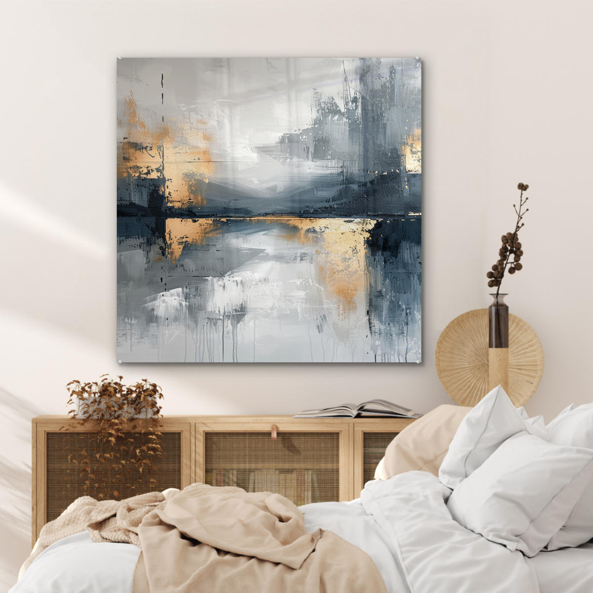 ACRYLGLASBILD Kunst - Grau - Gold - Abstrakt 90x90 cm - Dunkelgrau, Glas (90/90cm) - MuchoWow