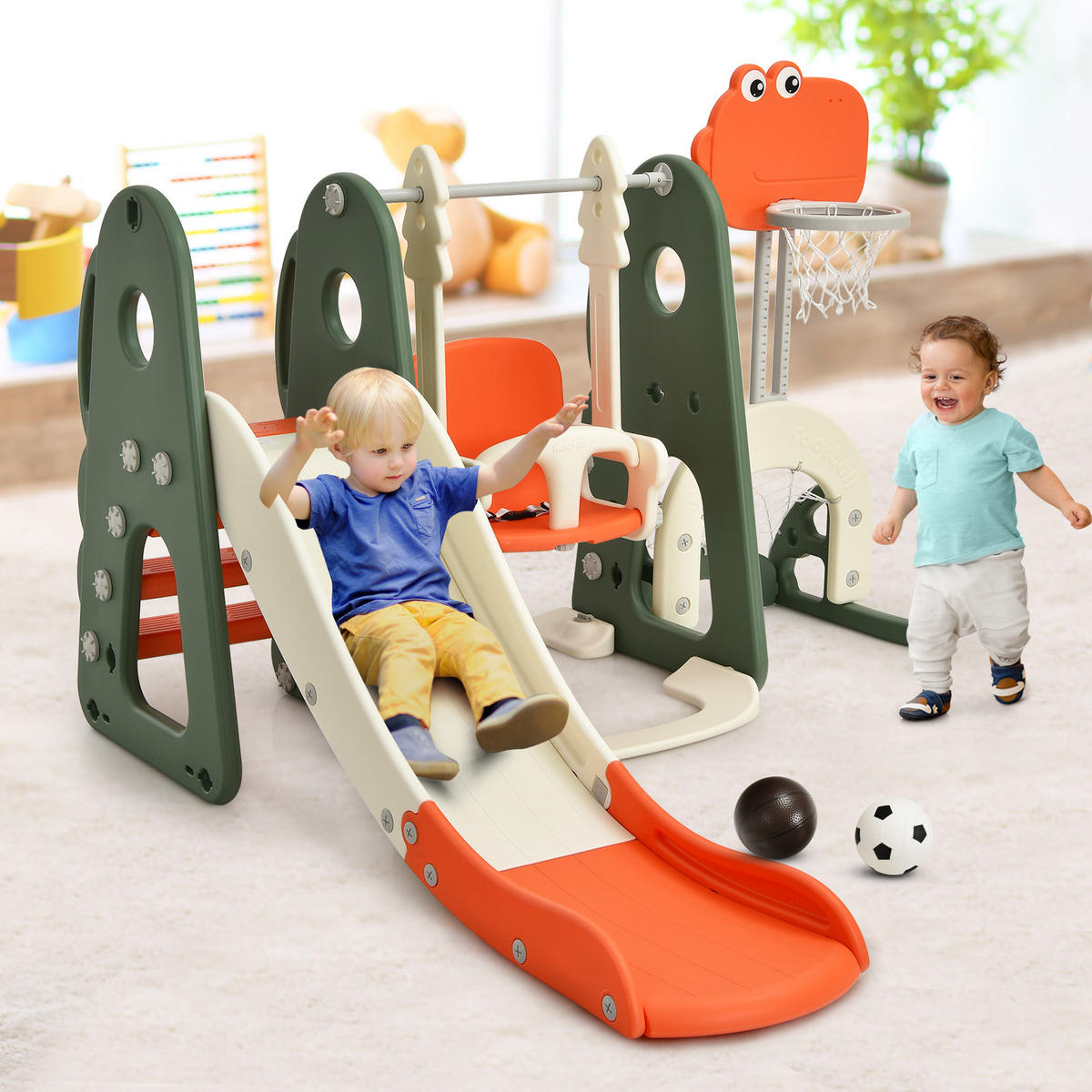SPIELPLATZ kinder 6 in 1 Orange - Orange, Kunststoff (182/120/172cm) - COSTWAY