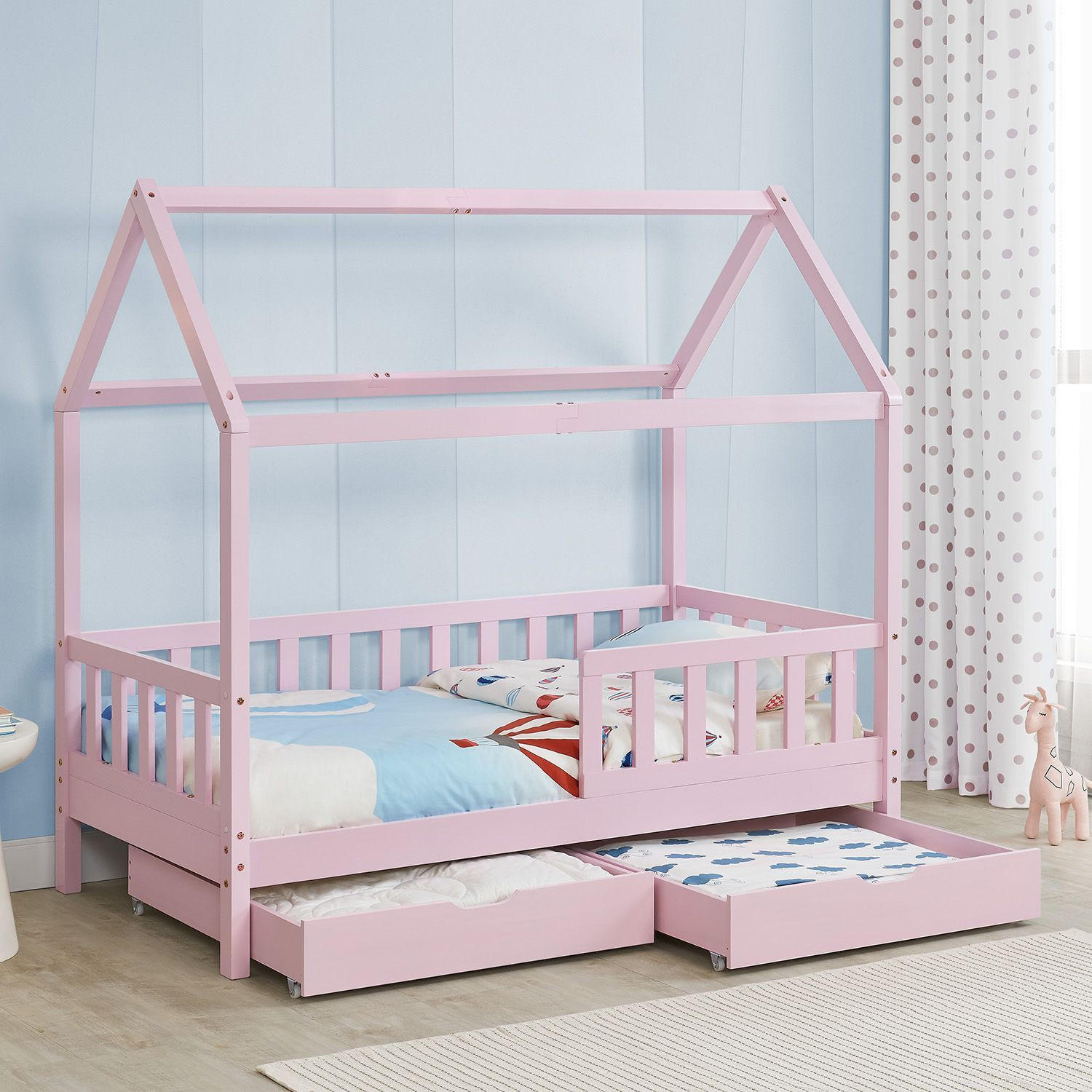 KINDERBETT Marli mit Matratze und Bettkasten rosa 90x200 cm - Rosa, Holz (90/200cm) - Juskys